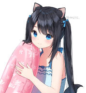 1_female animal_ear_fluff animal_ears animal_tail anz32 bangs black_hair blue_bow blue_eyes blue_swimsuit blush bow casual_one-piece_swimsuit closed_mouth commentary dog_ears dog_girl dog_tail ears eyebrows eyebrows_visible_through_hair eyes face facial_expression female hair hair_bow holding holding_innertube inner_tube long_hair one-piece_swimsuit original safe simple_background smile solo swimsuit swimwear symbol-only_commentary tail tied_hair twintails twitter_username upper_body white_background // 742x800 // 81.2KB