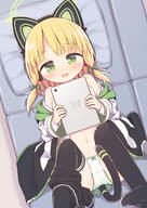 1_female animal_ear_headphones animal_ears ayanepuna bangs bare_shoulders black_legwear black_shorts blonde_hair blue_archive blush bow bow_panties cat_ear_headphones cat_ears clothing commentary_request contentious_content d ears eyebrows eyebrows_visible_through_hair eyes face facial_expression fake_animal_ears female female_focus green_bow green_eyes hair hair_bow hair_ornament halo headphones high_resolution holding hood hood_down hooded_jacket jacket legwear loli lolibooru.moe long_hair long_sleeves looking_at_viewer lying navel nekomimi no_shoes off_shoulder on_back open_clothes open_jacket open_mouth open_shirt open_smile panties pillow polka_dot polka_dot_panties polka_dot_underwear questionable saiba_midori shirt short_shorts shorts shorts_around_one_leg shoulders sidelocks smile solo stomach tablet_computer tablet_pc thighhighs underwear white_jacket white_panties white_shirt white_underwear wide_sleeves // 1000x1412 // 1000.0KB