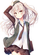 1_female 1girl akashio_(loli_ace) anime-pictures.net arm_up asymmetrical_hair bangs beret black_skirt blazer blush brown_eyes brown_hair brown_hairband brown_necktie brown_neckwear brown_skirt closed_mouth clothing coffee-kizoku collar collarbone collared_shirt commentary_request danbooru dress_shirt explicit eyebrows eyebrows_visible_through_hair eyes female female_focus fringe girls_und_panzer girls_und_panzer_der_film green_headwear green_jacket hair hair_between_eyes hair_ribbon hairband hand_on_head hand_on_headwear hat head_tilt headwear high_resolution highres holding jacket long_hair long_sleeves looking_at_viewer miniskirt neck necktie neckwear no_bra no_panties one_side_up open_clothes open_jacket pleated_skirt point_of_view ponytail ribbon ribbon_(ribbons) safe safebooru sankaku_channel selection_university_military_uniform shimada_arisu shirt side_ponytail silver_hair simple_background single skirt solo tall_image tied_hair tilted_headwear very_long_hair watatuki white_background white_shirt ガルパン3000users入り 令和になったのでちょっと大人っぽくなった愛里寿ちゃん 朱シオ // 1100x1530 // 836.2KB