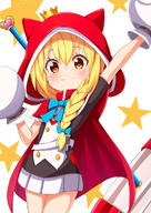 1_female 1girl ame. amedamahitotubu animal_ears animal_hood arm_up bangs black_shirt blonde_hair blush braid cape closed_mouth clothing commentary_request crown ears explicit eyebrows eyebrows_visible_through_hair eyes face facial_expression fake_animal_ears female hair hair_between_eyes hair_over_shoulder hammer han-gyaku-sei_million_arthur heart high_resolution highres hood hood_up hooded_cape long_hair million_arthur million_arthur_(series) mini_crown mittens outstretched_arm pleated_skirt red_cape red_eyes renkin_arthur safe safebooru shirt short short_sleeves simple_background single_braid skirt sleeves smile solo star star_(symbol) starry_background tilted_headwear weapon weapon_on_back white_background white_mittens white_skirt あめ。＠お仕事募集中 ミリオンアーサー 錬金アーサー // 850x1200 // 550.0KB