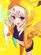 1_female 1girl bangs black_shirt black_shorts blouse blush breasts clothing creatures_(company) crop_top electricity eyes face facial_expression fate fatekaleid_liner_prisma_illya fate_(series) fate_kaleid_liner_prisma_illya female game_freak hair hair_between_eyes hood hood_up hooded_jacket illyasviel_von_einzbern index_finger_raised jacket lolibooru.moe long_hair long_sleeves looking_at_viewer nintendo open_clothes open_jacket open_mouth pan_korokorosuke pikachu_ears pikachu_hood pikachu_tail pokemon pokemon_ears pokemon_tail pokémon red_eyes safe shirt shorts sidelocks small_breasts smile solo tail thighs white_hair yellow_jacket // 812x1082 // 752.4KB