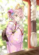 1_female 1girl animal_ear_fluff animal_ears bangs blue_flower blush brown_eyes commentary commentary_request d danbooru ears eyebrows eyebrows_visible_through_hair eyes face facial_expression female floral_print flower hair hair_between_eyes hair_bun hair_flower hair_ornament hair_ribbon hands_together hands_up hatsumoude japanese_clothes kimono long_hair long_sleeves obi open_mouth original own_hands_together pink_flower pink_hair pink_kimono print_kimono red_ribbon ribbon safe sash sidelocks sleeves_past_wrists smile solo wataame27 wide_sleeves wolf-chan_(wataame27) wolf_ears // 501x708 // 76.5KB