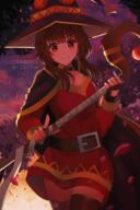 1_female _megumin anime-pictures.net artist_name asymmetrical_legwear bandage bandaged_leg bandages belt black_gloves black_legwear black_thighhighs blush breasts brown_hair cape collarbone commentary commission cutout_gloves dress eyebrows eyebrows_visible_through_hair eyes face facial_expression female fingerless_gloves from_below gloves hair hat headwear holding holding_object holding_staff kono_subarashii_sekai_ni_shukufuku_wo! legwear lolibooru.moe long_hair long_sleeves looking_at_viewer medium_breasts megumin neck outdoors outside pixiv_12269041 pixiv_82457624 point_of_view red_dress red_eyes safe short_dress short_hair short_hair_with_long_locks signature single single_thigh-high smile solo staff studio_deen sunset tall_image thigh-highs thighhighs witch_hat zahchii zahchii_(airiakasaki) zahchiiii 夕焼け 魔法使い // 1200x1800 // 2.5MB