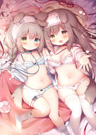 2_females 2d_art 2girls animal_ears animal_tail arm_up bed blanket blindfold blue_bra blue_panties blue_underwear bow bow_panties bra braid breasts brown_hair cleavage clothed clothed_female clothing collar contentious_content dog_ears dog_tail ears face facial_expression fang feet_apart female from_above garter hair_ornament hairclip hand_holding heterochromia high_resolution highres holding_hands jacket kneehighs knees_together knees_together_feet_apart leash leg_garter legs legwear loli lolibooru.moe long_hair looking_at_viewer lying moe2021 momozu_komamochi multiple_females multiple_girls navel on_back open_clothes open_jacket open_mouth open_shirt original outstretched_arm panties pillow pink_bra pink_jacket pink_panties pink_underwear pixiv_88068063 questionable safe sankaku sankaku_channel shirt small_breasts smile stomach striped striped_legwear tail thighhighs thighs tied_hair twin_braids twintails underwear underwear_only viewed_from_above white_legwear yande.re けもみみ 桃豆こまもち@お仕事募集中 甘えますか？♡ // 1447x2047 // 2.3MB