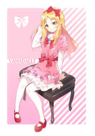 10s 1_female 1girl blonde_hair blush bow brown_eyes c chair character_name clip_studio_paint closed_mouth commentary_request criss-cross_halter diagonal-striped_background diagonal_stripes dress drill_hair ears eromanga_sensei explicit eyebrows eyebrows_visible_through_hair eyes face facial_expression female footwear frills full-length_portrait hair hair_bow hair_ornament halter_top halterneck high_resolution highres legwear long_hair long_sleeves looking_at_viewer mary_janes mpeg7 pantyhose piano_bench pink_background pink_dress point_of_view pointy_ears red_bow red_footwear red_hair_bow red_shoes ringlets safe sash shoes simple_background sitting smile solo striped striped_background white_legwear yamada_elf youta ご褒美に印税1%恵んでもいいのよ？ よう太 フリフリ ライトノベル 山田エルフ 椅子 縦ロール 電撃文庫 // 980x1400 // 219.6KB