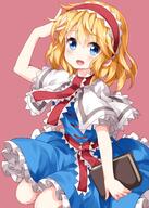 1_female 1draw_roid 1girl 7 adjusting_hair alice_margatroid blonde_hair blue_dress blue_eyes blush book book_(books) capelet d danbooru danbooru-safebooru dress eyebrows eyebrows_visible_through_hair female fringe gelbooru girl hair_between_eyes hairband hand_up happy high_resolution highres lolita_fashion lolita_hairband looking_at_viewer mature medium_hair open-mouth_smile open_mouth pink_background pov questionable red_background ruu_(tksymkw) s safe safebooru sash short_hair simple_background single smile solo tall_image touhou touhou_project わんどろいど アリス・マーガトロイド ナズーリン レミリア・スカーレット 八雲藍 多々良小傘 宮古芳香 東方 東方まとめ41 東風谷早苗 永江衣玖 秦こころ // 1000x1400 // 872.9KB