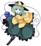 1_female aqua_eyes aqua_hair bad_id bad_twitter_id blouse blush boots female footwear frills full_body girl green_eyes green_hair green_skirt hair_between_eyes hat hat_ribbon heart heart_of_string knee_boots komeiji_koishi long_hair long_sleeves looking_at_viewer looking_away matching_haireyes mature open_mouth outstretched_arms pov ribbon ruu_(tksymkw) safe shirt short_hair simple_background single skirt skirt_set smile solo spread_arms string tall_image third_eye touhou white_background wide_sleeves // 840x950 // 371.5KB