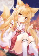 1girl animal_ear_fluff animal_ears autumn_leaves bangs blonde_hair blurry blurry_background blush braid brown_eyes closed_mouth commentary_request depth_of_field feet_out_of_frame fox_ears fox_girl fox_tail full_moon hair_between_eyes hand_up holding holding_leaf japanese_clothes kata_rosu kimono kneehighs knees_up leaf leaf_on_head long_hair long_sleeves looking_at_viewer maple_leaf moon night night_sky obi original outdoors pleated_skirt red_skirt sash single_braid sitting skirt sky sleeves_past_wrists socks solo tail tail_raised very_long_hair white_kimono white_socks wide_sleeves // 704x1003 // 603.5KB