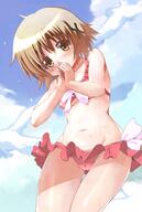 1_female 1girl ass ass_visible_through_thighs avian bikini bird blue_sky blush breasts brown_eyes brown_hair camel_toe cameltoe cloud clouds cloudy_sky commentary_request cowboy_shot danbooru danbooru-safebooru day ecchi female female_focus frilled_bikini frills from_below gluteal_fold groin hair_ornament hairpin hands_together hidamari_sketch high_resolution highres hip_focus hips looking_at_viewer looking_down mature misagi_nagu mound_of_venus nagnagnag navel pixiv_40586615 pov questionable ribbon safe safebooru short_hair sky smile solo stomach swimsuit swimwear thigh_gap thighs wet x_hair_ornament yuno ゆ_の_こ_れ // 1042x1546 // 657.9KB