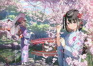 2d_art 2girls 5th-year asymmetrical_hairstyle bangs black_hair blue_kimono blush bridge brown_hair building cherry_blossom cherry_blossoms closed_mouth commentary commentary_request danbooru duo female floral_print flower garden gelbooru hair_flower hair_ornament hand_up high_resolution highres holding japanese_clothes japanese_umbrella kantoku kanzashi kimono kurumi_(kantoku) lake long_hair long_sleeves looking_at_viewer multiple_girls obi open_mouth original outdoors parasol parted_lips pink_eyes pink_flower pink_hair pixiv pixiv_1565632 pixiv_97988399 purple_eyes purple_kimono red_eyes robe s safe sankaku sash scenery shizuku_(kantoku) short_hair side_tail smile standing symbol-only_commentary traditional_clothes tree twin_tails two-tone_hair two_girls umbrella useless_tags wafuku water お花見 ふつくしい オリジナル オリジナル10000users入り オリジナル1000users入り オリジナル5000users入り オリジナル7500users入り カントク 太鼓橋 女の子 日本庭園 桜の花 水鏡 着物 花時 醍醐寺 // 1800x1273 // 1.1MB