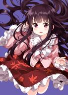 1_female 1girl arm_up bamboo_print bangs black_hair blouse blue_background blunt_bangs blush bow danbooru danbooru-safebooru eyebrows eyebrows_visible_through_hair female floral_print folded_leg frilled_skirt frilled_sleeves frills fringe from_above gelbooru girl hair_spread_out hand_in_hair high_resolution highres houraisan_kaguya jumping leaf_print long_hair long_sleeves looking_at_viewer mature open_mouth parted_lips pink_blouse pov purple_background purple_eyes red_skirt ruu_(tksymkw) s safe safebooru shiny shiny_hair sidelocks simple_background single skirt solo tall_image touhou very_long_hair violet_eyes white_bow white_neckwear // 1000x1400 // 1.0MB