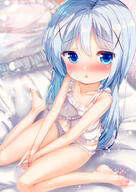 1girl babydoll bangs bare_arms bare_legs bare_shoulders barefoot bed_sheet bent_knees blue_eyes blue_hair blurry blurry_background blush bow bow_panties breasts chinomaron clavicle clothing collarbone depth_of_field feet female frilled_panties frilled_pillow frilled_underwear frills gochuumon_wa_usagi_desu_ka gochuumon_wa_usagi_desu_ka? hair_ornament high_resolution highres kafuu_chino legs lingerie lolibooru long_hair looking_at_viewer nightgown nose_blush own_hands_together panties pantsu parted_lips pillow questionable safe sensitive signature sitting sleepwear small_breasts solo twitter_username underwear underwear_only very_long_hair wariza white_panties white_pantsu white_underwear x_hair_ornament // 1131x1600 // 1.4MB
