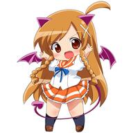 blush chibi female horns mature meiro_(yuu) school_uniform smile tail uniform wings youri19 // 600x600 // 178.8KB