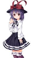 1_female black_hat black_skirt blouse blush bow closed_mouth expressionless female garter garters girl hat hat_ribbon long_sleeves looking_at_viewer mature nagae_iku pleated_skirt pov purple_hair red_eyes ribbon ruu_(tksymkw) safe shirt short_hair simple_background single skirt solo tall_image thigh-highs thighhighs touhou virgin_killer_outfit white_background white_shirt // 545x1000 // 280.4KB