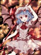 1_female 1girl ascot bat_wings blue_hair brooch eyebrows eyebrows_visible_through_hair female hat hat_ribbon high_resolution highres jewellery jewelry lolibooru looking_at_viewer mature mob_cap pov puffy_short_sleeves puffy_sleeves red_eyes remilia_scarlet ribbon ruu_(tksymkw) safe short_hair short_sleeves skirt skirt_set solo spear_the_gungnir touhou touhou_project v-shaped_eyebrows wings // 1000x1333 // 1.1MB