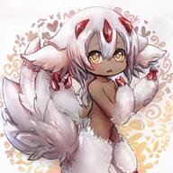 1girl claws dark_skin extra_arms faputa fewer_digits hair_between_eyes looking_at_viewer made_in_abyss monster_girl open_mouth sensitive shuaidianwang solo standing tail very_dark_skin white_fur white_hair yellow_eyes // 1024x1024 // 151.8KB
