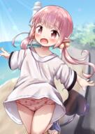 1girl bangs beach blurry blurry_background blush bow bow_panties brown_footwear cherry_panties cherry_print child commentary_request d day demon_tail depth_of_field eyebrows_visible_through_hair female food_print fruit_print hair_bobbles hair_ornament high_resolution highres horizon kikit lighthouse loli lolibooru long_hair long_sleeves looking_at_viewer low_twintails mochiyuki ocean open-mouth_smile open_mouth original outdoors outstretched_arm outstretched_arms panties pantsu pink_hair pink_panties pink_pantsu pixiv_827582 pixiv_90506551 pointed_ears pointy_ears print_panties red_eyes s safe sandals sankaku sankaku_channel shirt smile solo star_(symbol) star_print strawberry_panties strawberry_print tail tied_hair twin_tails twintails underwear very_long_hair water white_shirt wide_sleeves えっちなことがにがてなロリサキュバスちゃん お子様パンツ ぱんつ もちゆき＠cg集制作中!!!! オリジナル1000users入り ロリ ロリサキュバスちゃんとおさんぽ // 1447x2047 // 2.4MB