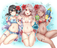 3_females 3girls ;q absurdres alternate_costume alternative_costume bikini black_hair blue_bikini breasts chloe_von_einzbern chum_ちゃむ cleavage commentary_request d danbooru danbooru-safebooru dark-skinned_female dark_skin dark_skinned_female dual_wielding explicit explicit_content fate fatego1000users入り fategrand_order fatekaleid_liner_prisma_illya fate_(series) fate_grand_order fate_kaleid_liner_prisma_illya fate_stay_night female fgo flower food footwear frilled_bikini frills garter gun hair_flower hair_ornament hair_tie heels hibiscus highres holding holding_food holding_object holding_spoon holding_water_gun ice_cream ice_cream_cone illyasviel_von_einzbern loli_face long_hair mikujin_(mikuzin24) mikuzin24 miyu_edelfelt multiple_females multiple_girls navel nsfw one_eye_closed one_side_up open_mouth open_shirt pink_hair red_bikini red_eyes red_flower safe safebooru sandals small_breasts smile spoon stomach stomach_tattoo strapless strapless_bikini strapless_swimsuit swimsuit swimsuits swimwear tattoo thigh_strap tied_hair tongue tongue_out twintails water_gun white_bikini white_hair white_swimsuit yellow_eyes イリヤスフィール(プリズマ☆イリヤ) イリヤスフィール・フォン・アインツベルン クロエ・フォン・アインツベルン ペディキュア マニキュア 夏休み 少女たちの夏休み（会場グッズ予定絵） 水着 美遊・エーデルフェルト // 3541x2962 // 1.0MB