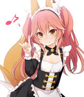 1girl 2d_art 3 absurdres aged_down alternate_costume alternate_hairstyle animal_ear_fluff animal_ears apron bangs breasts brown_eyes commentary_request detached_sleeves enmaided extra_ears fateextra fategrandorder fate_(series) fate_extella fate_extra fgo fox_ears fox_girl fox_shadow_puppet fox_tail frilled_apron frilled_skirt frilled_sleeves frills hair_between_eyes haryuu_(poetto) highres ku-do long_hair long_sleeves looking_at_viewer maid maid_headdress musical_note official_alternate_costume pink_hair pixiv_453707 pixiv_96244765 safe simple_background skirt small_breasts smile solo tail tamamo_(fate) tamamo_no_mae_(fateextra) tamamo_no_mae_(fate_extra) tamamo_no_mae_(tailmaid_strike)_(fate) twintails waist_apron white_background キャス狐 ハリュー〖poetto〗 バレンタイン メイド服 月曜日のロリ玉藻_１３週目 玉藻の前 玉藻の前(fate) // 2080x2400 // 1.5MB