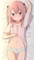 1girl adult arm_up ass_visible_through_thighs bangs bed_sheet blush bow bow_panties brown_eyes cameltoe clavicle closed_mouth clothes_lift clothing collarbone commentary_request danbooru eyebrows_visible_through_hair female female_focus flat_chest gelbooru general gluteal_fold groin hair_between_eyes high_resolution highres hippo_(hirople) hirople inui_sajuna lifted_by_self loli lolibooru looking_at_viewer lying navel on_back one_arm_up panties pantsu pink_hair pixiv pixiv_119561 pixiv_97452992 questionable safe safebooru shimapan shirt shirt_lift short_sleeves solo sono_bisque_doll_wa_koi_wo_suru striped striped_panties striped_underwear tbib thigh_gap two_side_up underwear upper_body wavy_hair yande.re すじ その着せ替え人形は恋をする たかすまひろ ジュジュ様がおパンツを見せてくれました ツーサイドアップ パンツ ロリ 乾紗寿叶 縞パン // 1151x2019 // 339.6KB