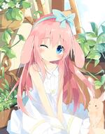 1_female 1girl ;< ;u003c animal animal_ears bare_arms bare_shoulders blue_bow blue_eyes blush bow bunny bunny_ears closed_mouth commentary commentary_request cshika999 day dress ears ears_down female floppy_ears flower frilled_dress frills hair_bow hair_ornament head_tilt high_resolution highres kushida_you lagomorph leaf looking_at_viewer mammal mature one_eye_closed original outdoors outside pink_hair plant potted_plant pov rabbit safe sitting sleeveless sleeveless_dress solo v_arms white_dress white_flower うさぎと女の子 うさみみ くしだ ウィンク オリジナル オリジナル1000users入り ピンク髪ロング リボンカチューシャ 植物 獣耳 白ワンピース // 938x1200 // 971.4KB