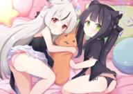 2girls animal_ear_fluff animal_ears ass bangs bed_sheet black_hair black_panties black_shirt blush cat_ears closed_mouth eyebrows_visible_through_hair green_eyes long_hair looking_at_viewer lying multicolored_hair multiple_girls nyxerebos0420 object_hug on_side panties pillow pillow_hug pink_panties polka_dot polka_dot_panties red_eyes safe shirt side-tie_panties smile sparkle streaked_hair tail twintails two-tone_hair underwear very_long_hair white_hair ぱんつ パンチラ ピンクパンツ ブルーアーカイブ ロリ 女の子 捺 揉みしだきたい尻 春原ココナ 春原シュン&春原ココナ 春原シュン(幼女) 紐パン // 3035x2149 // 4.3MB