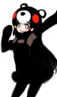 1girl animal_costume animal_ear_fluff animal_ears bear_costume bear_ears bear_girl black_hair chibi_kumamon_(kemono_friends) dress elbow_gloves gloves grey_eyes ise_(0425) kemono_friends kemono_friends_3 long_hair looking_at_viewer multicolored_hair open_mouth pantyhose scarf simple_background smile solo straight_hair white_background // 424x716 // 128.4KB