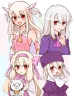 4girls ainu_clothes ascot bangs bare_shoulders blonde_hair blush bow coat collared_shirt commentary_request d detached_sleeves dot_nose elbow_gloves fategrand_order fatekaleid_liner_prisma_illya fatestay_night fate_(series) finger_to_mouth general gloves hair_between_eyes hair_ornament hairband hat highres holding illyasviel_von_einzbern lolibooru long_sleeves looking_at_viewer magical_girl multiple_girls multiple_persona o open_mouth papakha pink_ascot pink_bow pink_hairband pink_scarf pink_shirt purple_coat purple_shirt safe saihara scarf shirou_(bear)_(fate) shirt sidelocks simple_background sitonai sitonai_(fate) smile smug stuffed_animal stuffed_toy teddy_bear upper_body white_hair white_scarf yellow_ascot // 1600x2048 // 399.5KB