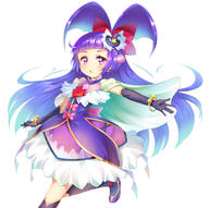 black_gloves black_handwear bows_(fashion) bracelet cure_magical dress fanart fanart_from_pixiv female gloves izayoi_riko jewelry leg_up light_background long_gloves long_hair magical_girl mahou_tsukai_precure! mushuu pixiv purple_dress purple_eyes purple_hair purple_outfit red_bow simple_background solo standing standing_on_one_leg white_background // 2000x1987 // 1.7MB