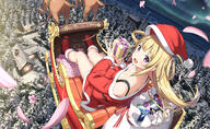 1girl 227 22_7 2d_art 5th-year bare_shoulders blonde_hair blush boots breasts character_request christmas christmas_outfit clavicle clothing collarbone commentary d danbooru downblouse dress fanart fanart_from_pixiv female footwear fujima_sakura gelbooru gift hat headwear high_resolution highres holding holding_gift kantoku long_hair looking_at_viewer looking_back open-mouth_smile open_mouth original petals pixiv pixiv_1565632 pixiv_98472944 purple_eyes questionable red_dress s safe sankaku santa_boots santa_costume santa_dress santa_hat sensitive sitting small_breasts smile solo violet_eyes winter カントク サクラ／サンタクロース サンタクロース サンタ娘 ナナニジ ロングブーツ 冬 夜景 藤間桜 // 1800x1103 // 1.2MB