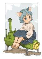 1girl akai_sashimi animal_ear_fluff animal_ears bangs blouse blue_eyes blue_hair blue_skirt blush border brown_footwear cat_ears closed_mouth commentary_request dirt dot_mouth dot_nose expressionless eyebrows_visible_through_hair from_side full_body general high-waist_skirt highres hugging_own_legs knees_up legs_together long_skirt long_sleeves looking_away looking_to_the_side mary_janes no_socks original outdoors outside_border own_hands_together puffy_long_sleeves puffy_sleeves shirt shoes short_hair signature sitting skirt solo white_border white_shirt // 846x1200 // 369.1KB