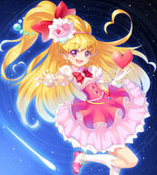 anklet asahina_mirai blonde_hair blush body_piercing boots bows_(fashion) bracelet cure_miracle dress earrings fanart fanart_from_pixiv female gloves hair_bow hat heart jewelry knee_boots leg_up long_hair magical_girl mahou_tsukai_precure! mushuu open_mouth pink_dress pink_eyes pink_outfit pixiv red_bow shoes side_tail smile solo standing standing_on_one_leg white_gloves white_handwear witch_hat // 1079x1200 // 1.4MB