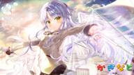 169_aspect_ratio 1girl angel_beats! angelbeats! bangs black_skirt blue_sky blush brown_jacket clothing cloud clouds cloudy_sky commentary_request copyright_request end_card female fujima_takuya general grey_hair holding holding_umbrella jacket kaginado long_hair long_sleeves looking_at_viewer mocochin official_art outdoors outstretched_arms parted_bangs parted_lips pleated_skirt safe school_uniform skirt sky sleeves_past_wrists solo spread_arms sunset tachibana_kanade transparent transparent_umbrella umbrella uniform useless_tags very_long_hair yellow_eyes かぎなど 天使ちゃん 立華かなで 藤真拓哉@シグルリ // 800x450 // 761.8KB