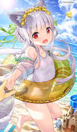 1boy 1girl animal animal_ear_fluff animal_ears bangs bare_shoulders barefoot beach blue_sky bug butterfly character_request clothing cloud clouds commentary_request copyright_request d day eyebrows_visible_through_hair feet female flower fujima_takuya green_ribbon grey_hair hair_bun hair_flower hair_ornament hair_ribbon high_resolution highres horizon innertube insect isekai_ni_tobasaretara_papa_ni_nattandaga jacket long_hair looking_at_viewer looking_to_the_side male mocochin ocean off_shoulder one-piece_swimsuit open-mouth_smile open_clothes open_jacket open_mouth outdoors questionable red_eyes ribbon safe sand_castle sand_sculpture school_swimsuit see-through sky smile soles solo_focus standing standing_on_one_leg sukumizu sun swimsuit tank_suit tied_hair transparent trowel twitter_username very_long_hair water white_swimsuit yellow_flower いせパパ応援イラスト_ビーチで遊ぼ♡ かわいい ケモミミ 水着 異世界に飛ばされたらパパになったんだが 白スク 藤真拓哉@シグルリ 裸足 足裏 騎士的公主養成 아이들프린세스 // 700x1200 // 1.1MB
