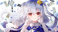 169_aspect_ratio 1girl bangs blue_bow blue_cloak blue_flower blue_hairband blue_ribbon blurry blurry_background bow card cloak closed_mouth clothing commentary_request depth_of_field elbow_gloves female finger_counting flower fujima_takuya fur-trimmed_cloak fur_trim general gloves hair_between_eyes hair_bow hair_flower hair_ornament hairband hands_up kagamihara_azumi long_hair neck_ribbon petals red_eyes ribbon rose safe shirt smile solo two_side_up upper_body white_gloves white_shirt yellow_flower yellow_rose zx z_x // 1440x810 // 1005.4KB