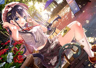 1girl armpits backpack bag bangs black_hair blue_hair bow breasts cabbie_hat collared_shirt commentary_request d dress_shirt dutch_angle eyebrows_visible_through_hair female flower flower_pot fujima_takuya grey_skirt hair_ornament hairclip hat kneehighs loafers long_hair medium_breasts menu_board mocochin open-mouth_smile open_mouth original pink_headwear plaid plaid_skirt pleated_skirt purple_hair red_flower red_footwear safe sankaku_channel school_uniform shirt shoes short_sleeves sitting skirt slip-on_shoes smile socks solo tree twintails very_long_hair waifu2x white_flower white_legwear white_shirt ちょっとだけ休憩していこうか…♡ へそチラ オリジナル オリジナル5000users入り ブルーベリー 乳テント 木漏れ日 着衣巨乳 腋 藤真拓哉@シグルリ 藤真拓哉@シグルリ10月放送 黒髪ロング // 800x570 // 660.9KB