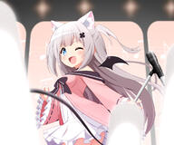 1girl animal_ear_fluff animal_ears bangs black_bow blue_eyes blush bow bow_dress character_request cowboy_shot d demon_wings dress extra_ears eyebrows_visible_through_hair fang frilled_dress frills grey_hair hair_ornament hairpin long_hair long_sleeves looking_at_viewer microphone mogura2009 multicolored_clothes multicolored_dress musical_note off_shoulder one_eye_closed open_mouth original pink_dress pleated_dress safe short_dress smile solo soraneko_kurumi two_side_up very_long_hair virtual_youtuber white_dress wide_sleeves wings // 1200x1000 // 458.3KB