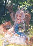 animal apple bcy bent_knees bird butterfly cookies deer dress fanart fanart_from_bcy female food forest fox grass gray hair kemonomimi matchach medium nature original outdoors rabbit sitting sitting_on_grass solo squirrel sunbeam sweets tree usagimimi white_hair // 2150x3035 // 4.0MB