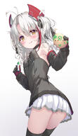 1girl ahoge akiakane0 animal antenna_hair ass azur_lane azurlane bangs bare_shoulders bird black_gloves black_shirt black_sleeves blush breasts brown_eyes chick closed_mouth clothing commentary_request cross detached_sleeves eyebrows_visible_through_hair female gloves gradient gradient_background grey_background grey_hair hair_between_eyes headgear high_resolution highres holding holding_animal iron_cross little_prinz_eugen_(azur_lane) loli lolibooru long_sleeves manjuu_(azur_lane) marker nakazawa_aki parted_bangs pleated_skirt prinz_eugen_(azur_lane) questionable safe sensitive shirt simple_background skirt skirt_lift sleeveless sleeveless_shirt sleeves_past_wrists small_breasts smile solo thighhighs two_side_up white_background white_skirt アズールレーン アズールレーン1000users入り プリンツ・オイゲン(アズールレーン) プリンツ・オイゲンちゃん プリンツ・オイゲンちゃん(アズールレーン) 仲澤アキ 悪ガキ 碧蓝航线 饅頭(アズールレーン) // 1071x1858 // 691.1KB