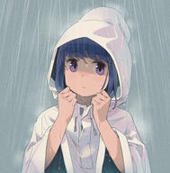 1_female 1girl bangs blue_hair closed_mouth commentary_request drawstring eyebrows eyebrows_visible_through_hair female gelbooru high_resolution highres hood hood_up long_sleeves looking_at_viewer minawa outdoors outside point_of_view purple_eyes rain raincoat safe sensitive shaded_face shima_rin short_hair solo upper_body violet_eyes water water_drop wide_sleeves yuru_camp yurucamp // 1575x1600 // 1.8MB