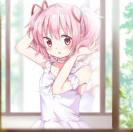 11_aspect_ratio 1girl armband bare_arms bathroom blurry blurry_background blush choker depth_of_field dot_nose dress expressionless eyebrows_visible_through_hair facing_viewer female flat_chest frills hair_between_eyes hair_ornament hair_ribbon hands_in_hair hands_up holding holding_hair indoors kaname_madoka lolibooru looking_afar luminous_(madoka_magica) mahou_shoujo_madoka_magica mahou_shoujo_madoka_magica_movie mirror parted_lips pettanko pink_eyes pink_hair plant red_ribbon reflection ribbon rikopin safe shiny shiny_hair sleeveless sleeveless_dress solo tareme tied_hair tree twin_tails twintails upper_body white_choker white_dress white_ribbon // 803x800 // 321.4KB