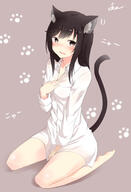 1_female 1girl animal_ears animal_tail barefoot black_eyes black_hair blush brown_background cat_ears cat_tail collarbone commentary_request covering covering_crotch dress_shirt ears feet female full_body fuu_(fuore) hand_on_own_chest high_resolution highres ichijou_hotaru long_hair long_sleeves looking_at_viewer mature naked_shirt non_non_biyori o open_mouth paw_pose pixiv_manga_sample pov safe seiza shirt simple_background sitting soles solo tail wariza wavy_mouth white_shirt // 1410x2064 // 595.1KB