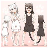2girls absurdres animal_ear_fluff animal_ears animal_tail bare_arms bare_shoulders barefoot bell bell_collar black_dress black_hair blush brown_collar brown_eyes cat_ears cat_girl cat_tail clavicle collar collarbone commentary_request d dress ears facing_away feet female frilled_dress frills hands_on_hips hands_together hands_up head_tilt high_resolution highres hips jingle_bell long_hair looking_at_viewer multiple_girls multiple_views neck_bell nekomimi open-mouth_smile open_mouth original own_hands_together parted_lips purple_eyes red_collar s safe sankaku sensitive shadow short_hair sleeveless sleeveless_dress smile standing tail very_high_resolution violet_eyes white_dress white_hair yukie_(kusaka_shi) // 2732x2750 // 651.0KB