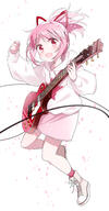 1girl absurdres alternate_costume alternate_hairstyle anime ayumaru_(art_of_life) beige_footwear blurry cable depth_of_field dot_nose electric_guitar eyebrows_visible_through_hair eyes_visible_through_hair flat_chest full_body glitch guitar hair_ribbon hand_up happy highres holding holding_instrument holding_plectrum hood hood_down hoodie instrument kaname_madoka light_blush lolibooru long_sleeves looking_at_viewer mahou_shoujo_madoka_magica open_mouth pink_eyes pink_hair pink_legwear pink_skirt pink_theme plectrum ponytail puffy_long_sleeves puffy_sleeves red_ribbon ribbon safe shiny shiny_hair shoes simple_background skirt smile sneakers socks solo sparkle tareme white_background white_hoodie // 1500x2872 // 1.3MB