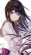 1girl akemi_homura black_hair bow capelet female_focus general hairband hand_on_own_arm highres long_hair looking_at_viewer magia__mahou_shoujo_madoka_magica_gaiden magia_record_mahou_shoujo_madoka_magica_gaiden magical_girl mahou_shoujo_madoka_magica meen_(ouaughikepdvrsf) parted_lips purple_bow purple_eyes simple_background solo user_xpfy3427 violet_eyes white_background さん ほむらさん まどか☆マギカ100users入り まどか☆マギカ500users入り めーん シャフト マギアレコード 女の子 暁美ほむら 魔法少女まどか☆マギカ // 827x1476 // 1.1MB
