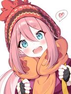 1girl absurdres anime-pictures.net aqua_eyes backpack bag bangs beanie black_gloves blue_eyes blush cap coat d female fingerless_gloves fringe gelbooru general girl gloves hair_between_eyes hat head_tilt heart highres kagamihara_nadeshiko kinokotype long_hair looking_at_viewer open_mouth pink_hair questionable rei_(kinokotype) safe scarf sidelocks simple_background single smile solo speech_bubble spoken_heart tagme tall_image tatejima_uri teeth upper_body upper_teeth upper_teeth_only white_background winter_clothes yande.re yurucamp たてじまうり なでしこちゃん ゆるキャン△ ゆるキャン△1000users入り 各務原なでしこ 女の子 // 2508x3344 // 2.9MB