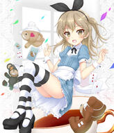 1_female 1girl ace_of_diamonds alice_(alice_in_wonderland)_(cosplay) apron bandage bandages bangs black_footwear black_hairband black_ribbon blue_dress blush boko_(girls_und_panzer) breasts brown_eyes brown_hair card commentary_request cosplay cup d diamond_(shape) doily dress eyebrows eyebrows_visible_through_hair eyepatch fanart fanart_from_pixiv female flipper footwear frilled_apron frills girls_und_panzer girls_und_panzer_der_film hair_between_eyes hair_ribbon hairband hands_up heart heart-shaped_eyes heart-shaped_pupils heart_eyes heart_symbol heels high_heels high_resolution highres long_hair looking_at_viewer mary_janes medical_eyepatch one_side_up open_mouth pixiv playing_card puffy_short_sleeves puffy_sleeves ribbon safe sensitive shimada_alice shimada_arisu shoes short_sleeves small_breasts smile solo striped striped_legwear striped_thighhighs symbol-shaped_pupils tea teacup thighhighs waist_apron white_apron window wrist_cuffs // 1200x1405 // 282.9KB