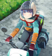 1_female 1girl absurd_resolution absurdres blue_hair blush female from_above gelbooru gloves ground_vehicle headwear helmet high_resolution highres looking_at_viewer motor_vehicle outdoors outside padded_coat point_of_view purple_eyes safe scarf scooter sensitive shima_rin short_hair solo urara_(sumairuclover) vehicle violet_eyes yuru_camp yurucamp // 2382x2595 // 2.5MB