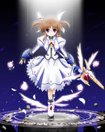 10s 1_female 1girl blue_eyes bows_(fashion) brown_hair energy_ball feather female flipper hair_bow lyrical_nanoha magic magic_circle magical_girl mahou_shoujo_lyrical_nanoha mahou_shoujo_lyrical_nanoha_the_movie_1st pixiv raising_heart safe sensitive short_twin_tails solo staff takamachi_nanoha tied_hair twintails weapons wings // 950x1200 // 328.4KB