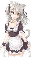 1girl alternate_costume animal_ear_fluff animal_ears apron bangs black_bow black_dress bow breasts brown_eyes cat_ears cat_girl cat_tail commentary_request dress enmaided eyebrows_visible_through_hair flipper frilled_apron frilled_dress frills girls_und_panzer grey_hair hair_between_eyes hair_bow highres kemonomimi_mode long_hair looking_at_viewer maid maid_headdress o parted_lips pleated_dress puffy_short_sleeves puffy_sleeves safe sensitive shimada_arisu short_sleeves simple_background small_breasts solo tail thigh-highs thighhighs two_side_up white_apron white_background white_legwear white_thighhighs wrist_cuffs // 1000x1800 // 243.7KB